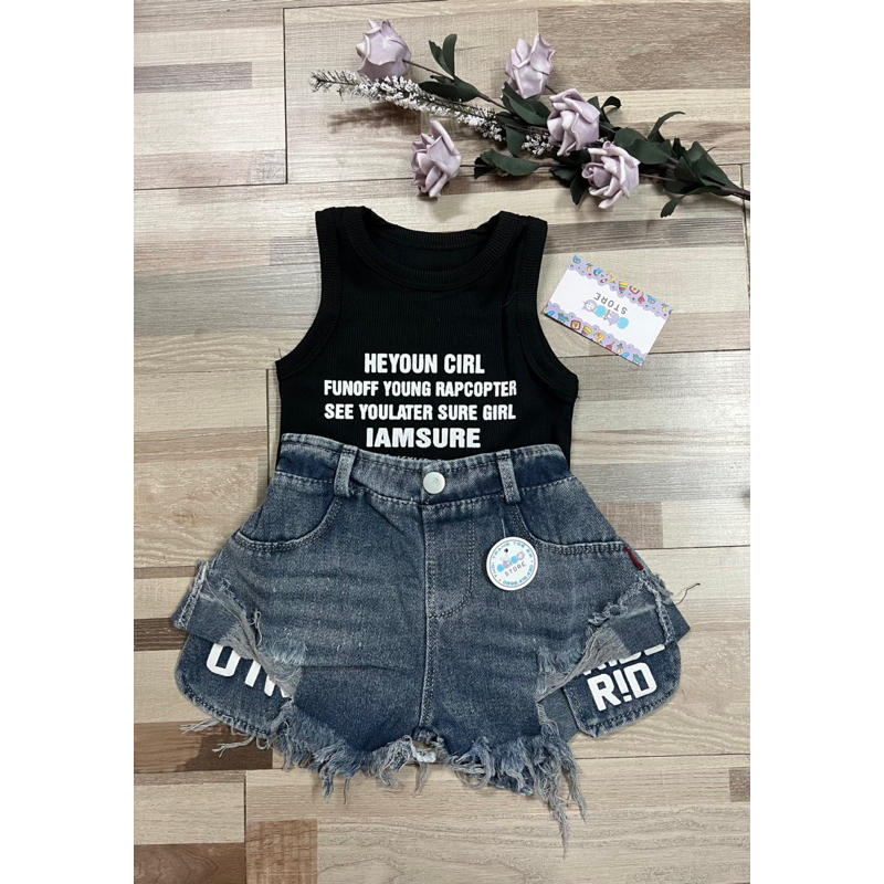 Bộ quần jean rách và áo thun ba lỗ cho bé gái siêu cá tính , năng động ngày hè