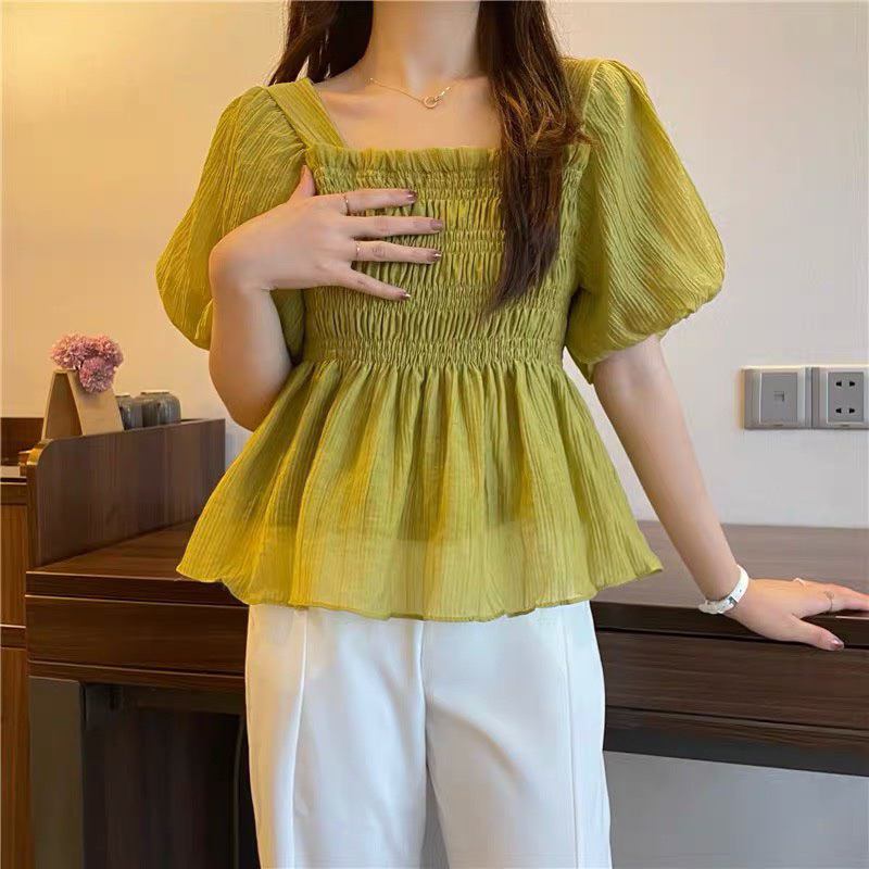 Áo cổ vuông tay bồng lưng chun Mai Anh_Clothing