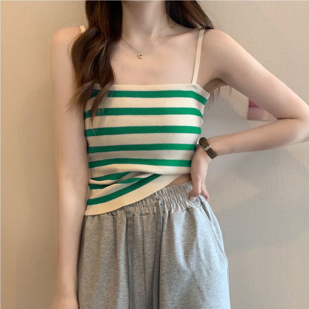 Áo hai dây nữ kẻ sọc ngang len tăm siêu xinh dáng ôm sát nách hàng dệt kim Quảng Châu năng động trẻ trung