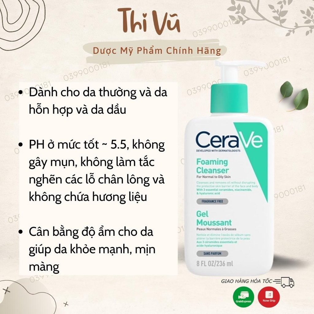 Sữa Rửa Mặt CeraVe Dành Cho Da Dầu/ Da Khô/ Da Mụn Nhạy Cảm/ Sữa Dưỡng Ẩm New 2023