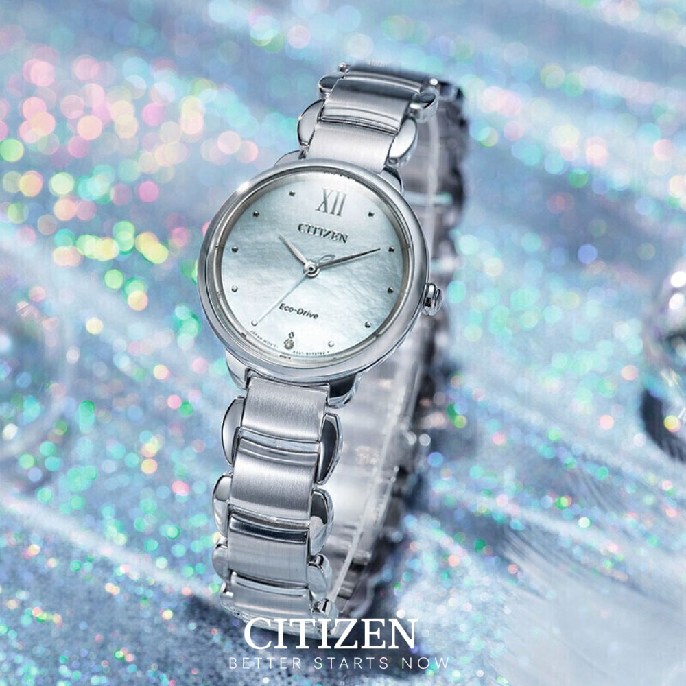 Đồng Hồ Nữ Citizen Đính Kim Cương Dây Thép Không Gỉ EM0920-86D - Mặt Xà Cừ (Sapphire)