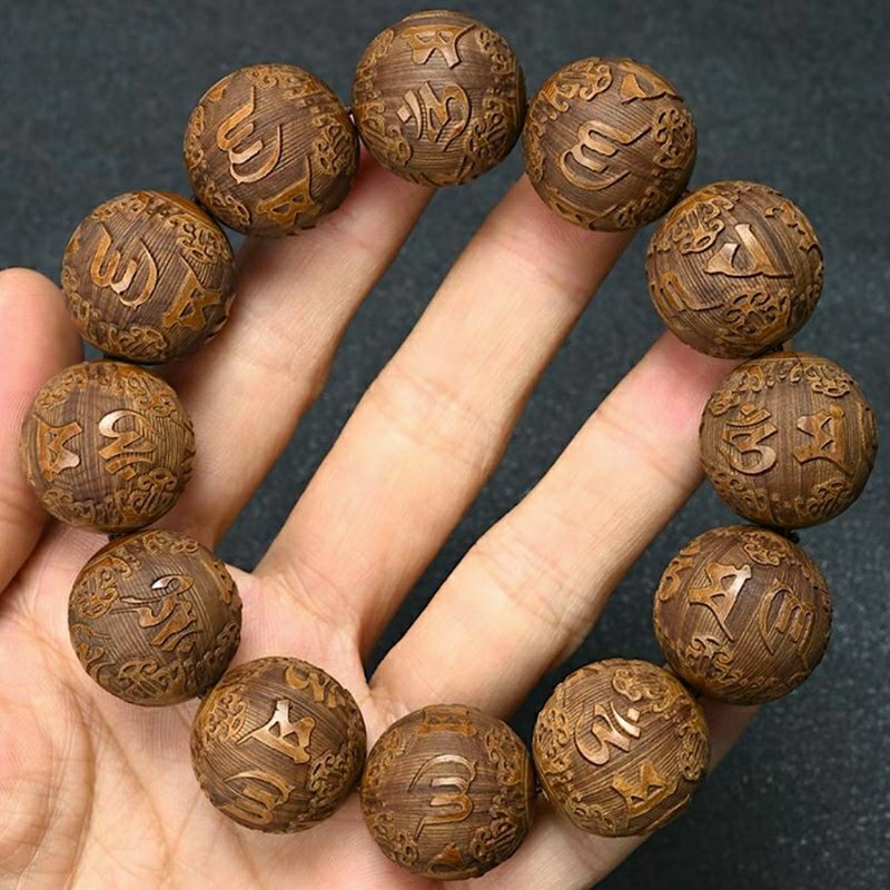 VÒNG CHUỖI GỖ LỤC ĐẠO MỘC LIÊN HOA 20ly KHẮC LỤC TỰ MINH CHÚ OM MANI PADME HUM