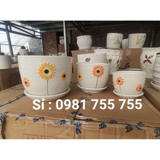 Chậu hoa gốm sứ - combo 3 chậu trồng cây,sen đá gốm sứ cao cấp - kèm đĩa đựng nước