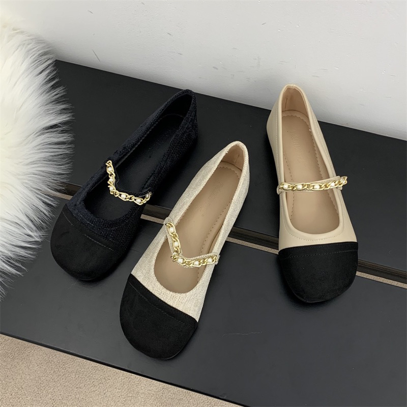 Giày búp bê đế bệt nữ quai ngang đan đính ngọc bộ sưu tập xuân hè 2023 mới