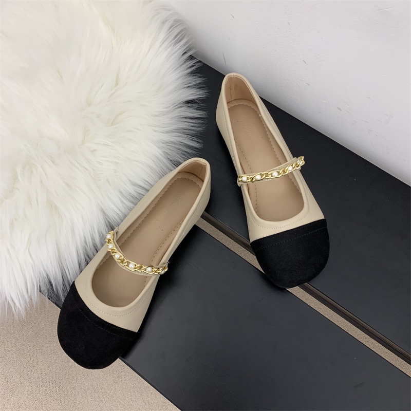 Giày búp bê đế bệt nữ quai ngang đan đính ngọc bộ sưu tập xuân hè 2023 mới