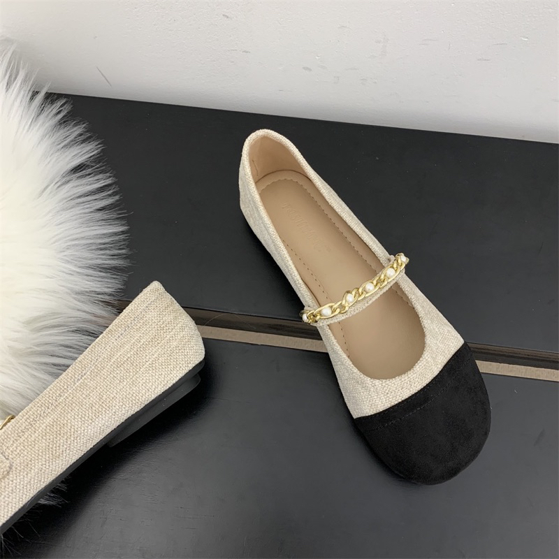 Giày búp bê đế bệt nữ quai ngang đan đính ngọc bộ sưu tập xuân hè 2023 mới