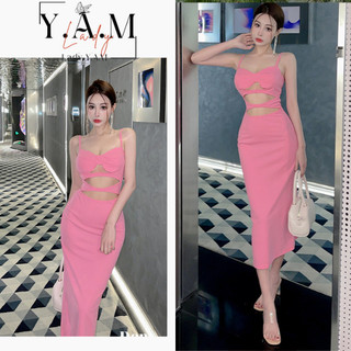 [  Lady Y.A.M ] Đầm Dáng Ôm Hở Vai Màu Trơn Cá Tính Dành Cho Nữ 2024