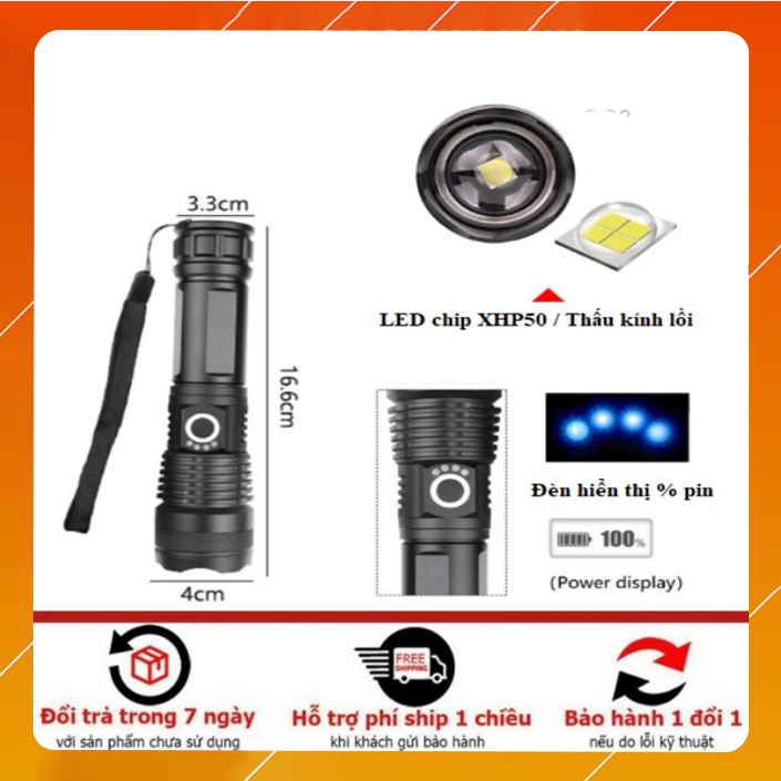Đèn pin siêu sáng XHP50-Sản phẩm chính hãng -Đèn pin cầm tay