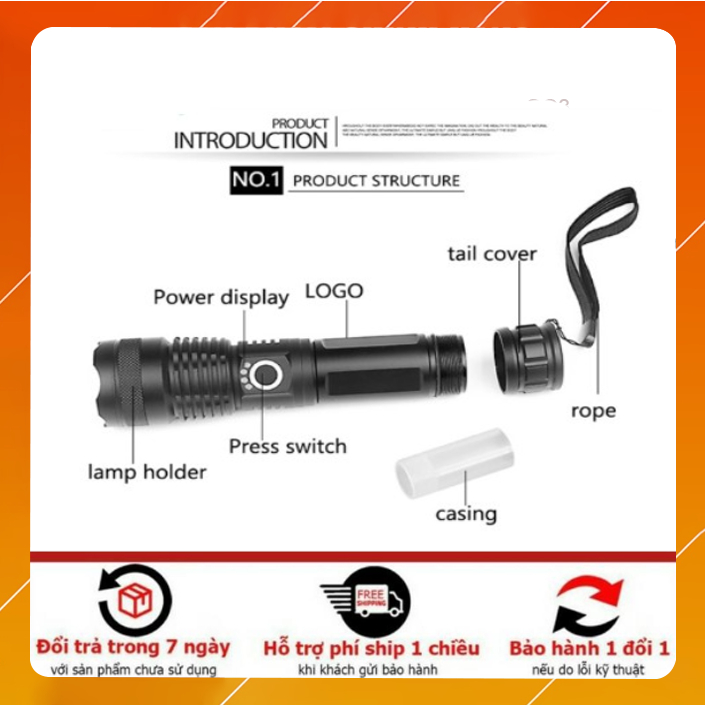 Đèn pin siêu sáng XHP50-Sản phẩm chính hãng -Đèn pin cầm tay