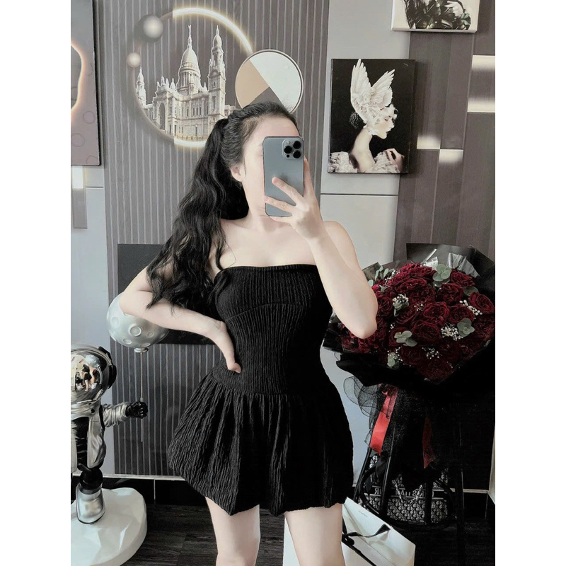 Set Bộ Xốp Nhún Áo Quây Bí Xoè + Quần Short Đùi