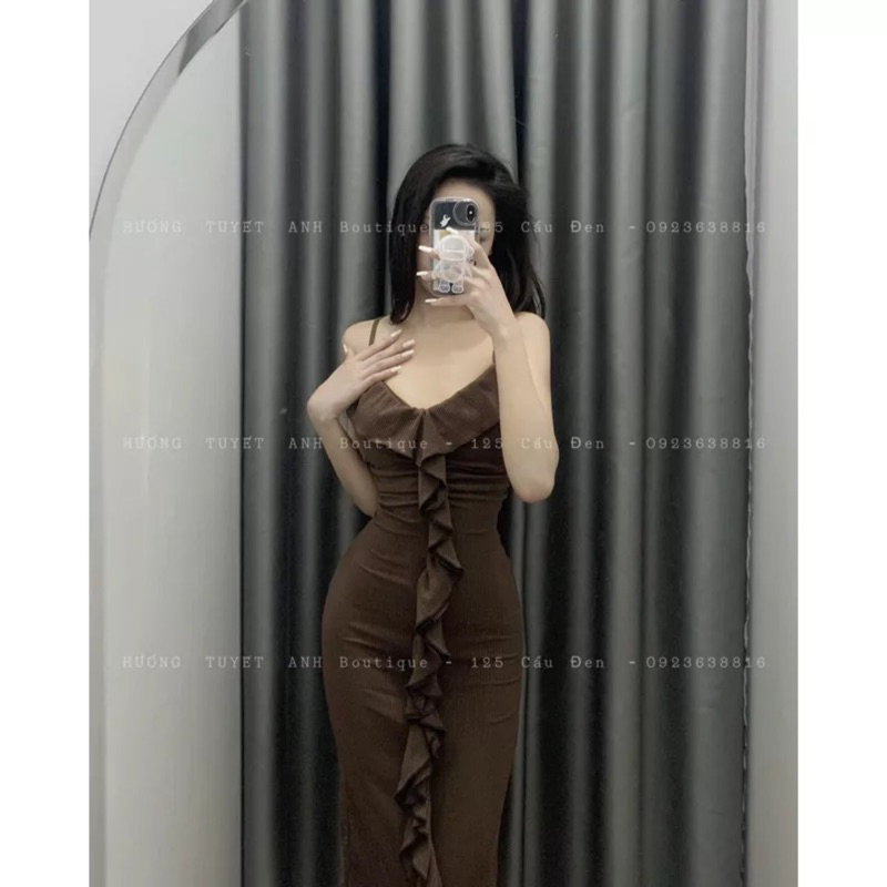 Set Đầm cổ tim viền xòe( kèm quần trong )