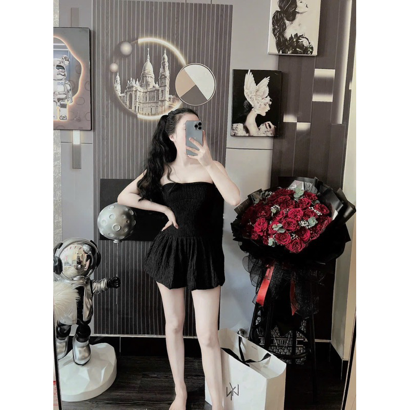 Set Bộ Xốp Nhún Áo Quây Bí Xoè + Quần Short Đùi