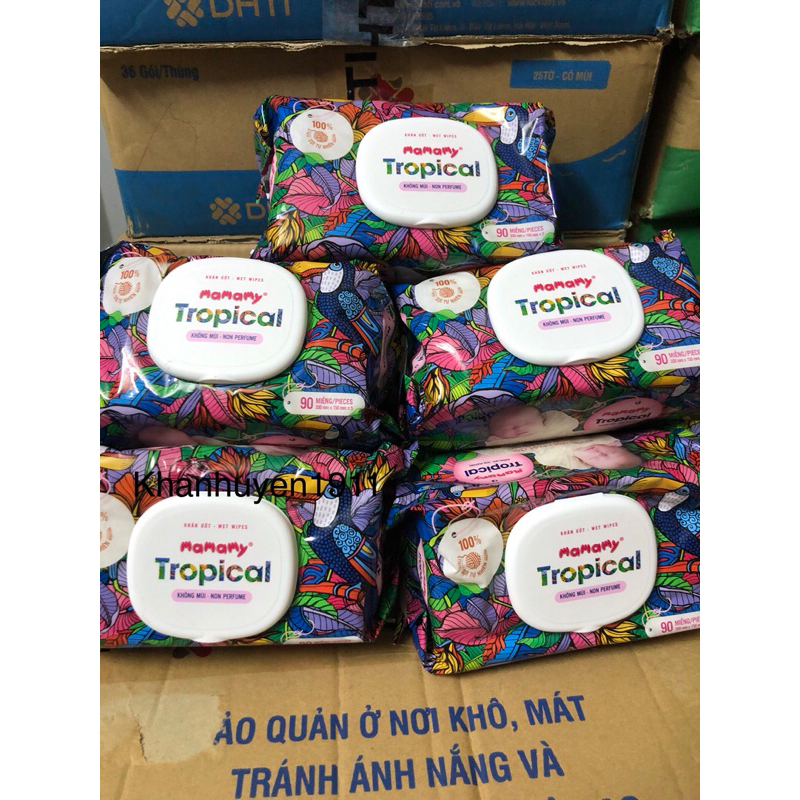 Combo 10 gói khăn ướt Mamamy Tropical 90 tờ có nắp
