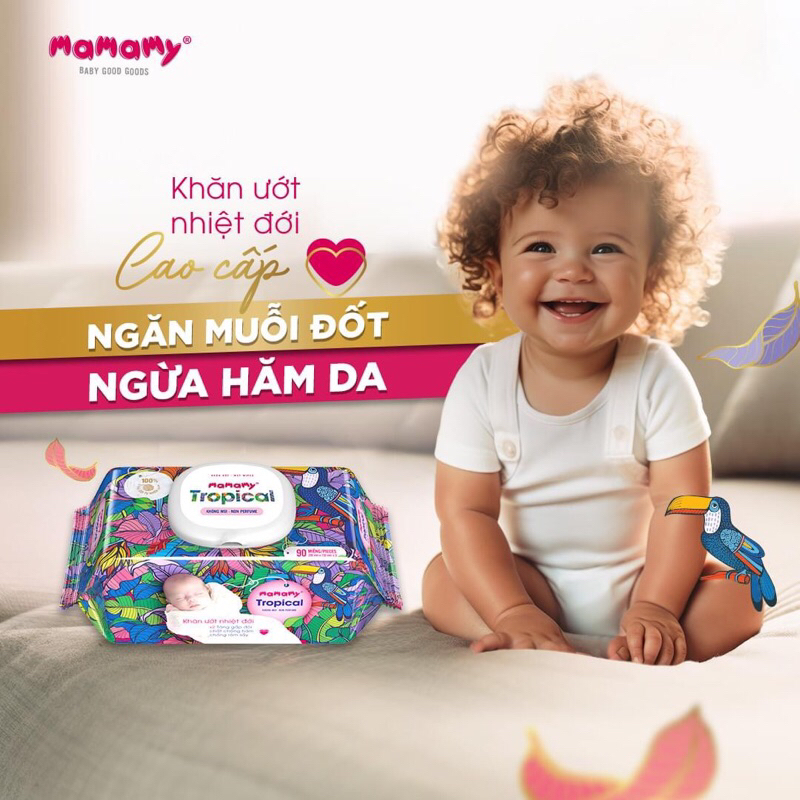 Combo 5 gói khăn ướt Mamamy Tropical 90 tờ có nắp