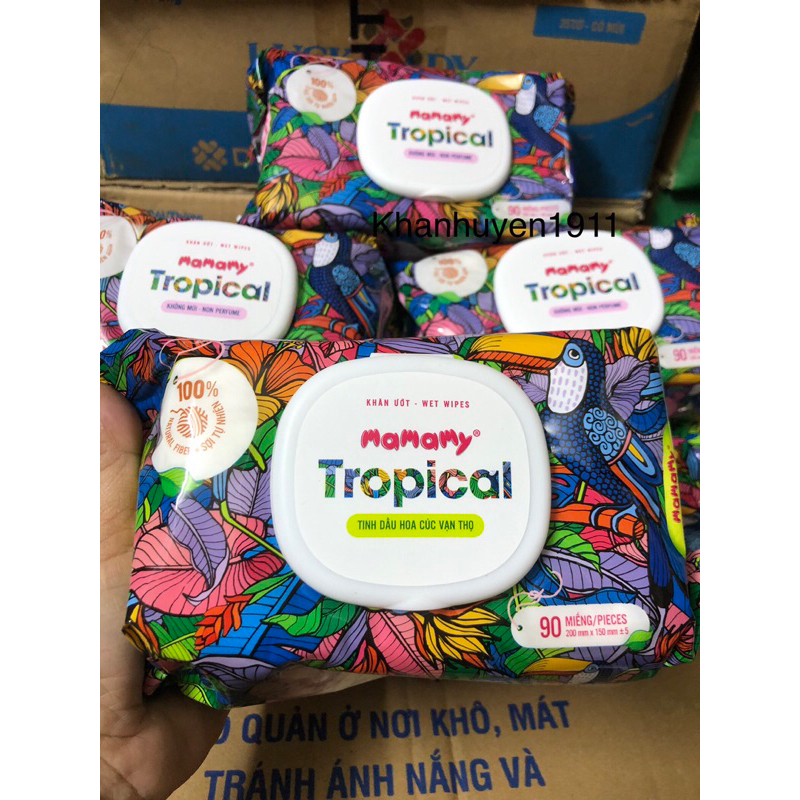 Combo 10 gói khăn ướt Mamamy Tropical 90 tờ có nắp