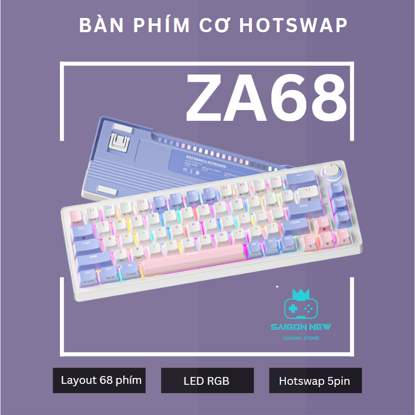 Bàn phím cơ Hotswap ZIFRIEND ZA68 - LED RGB - Hotswap 5 pin - trục cơ tuyến tính