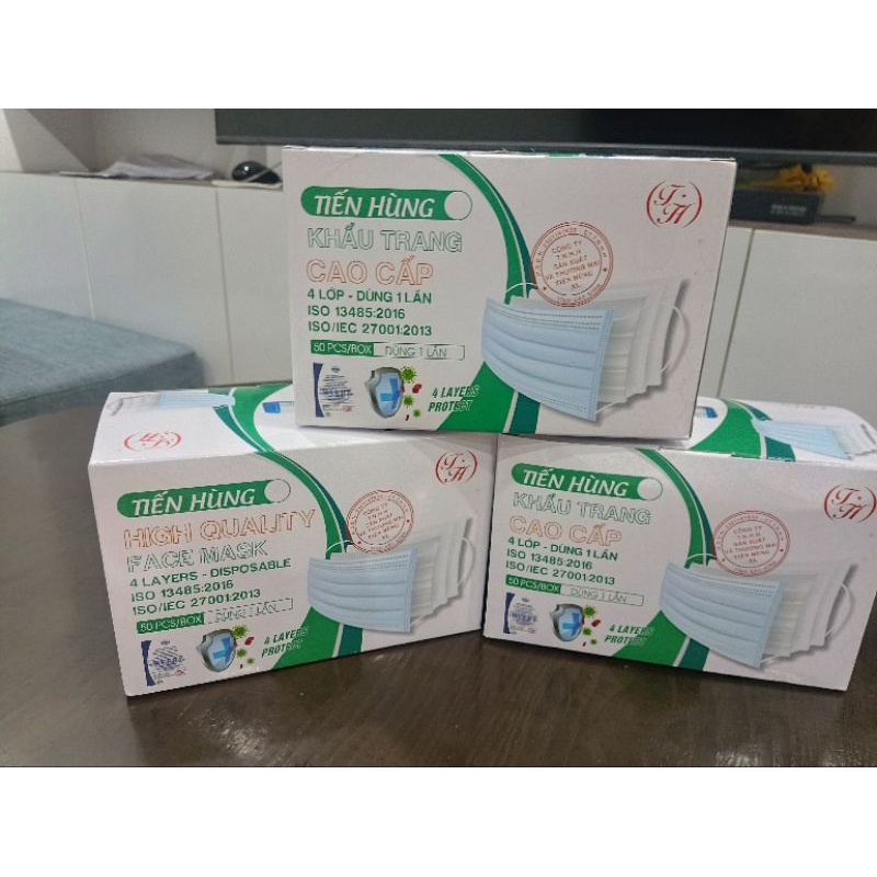 Combo 50 Chiếc Khẩu Trang Y Tế Tiến Hùng - 4 Lớp Kháng Khuẩn - Chống Bụi - 4 Màu