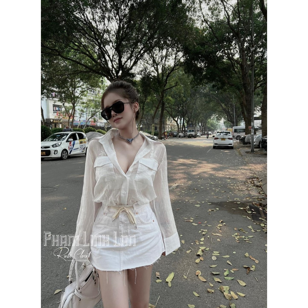 Áo Sơ Mi Trắng Nữ Giấy Dài Tay Túi Ngực Cúc Cài Chất Tăm Cao Cấp