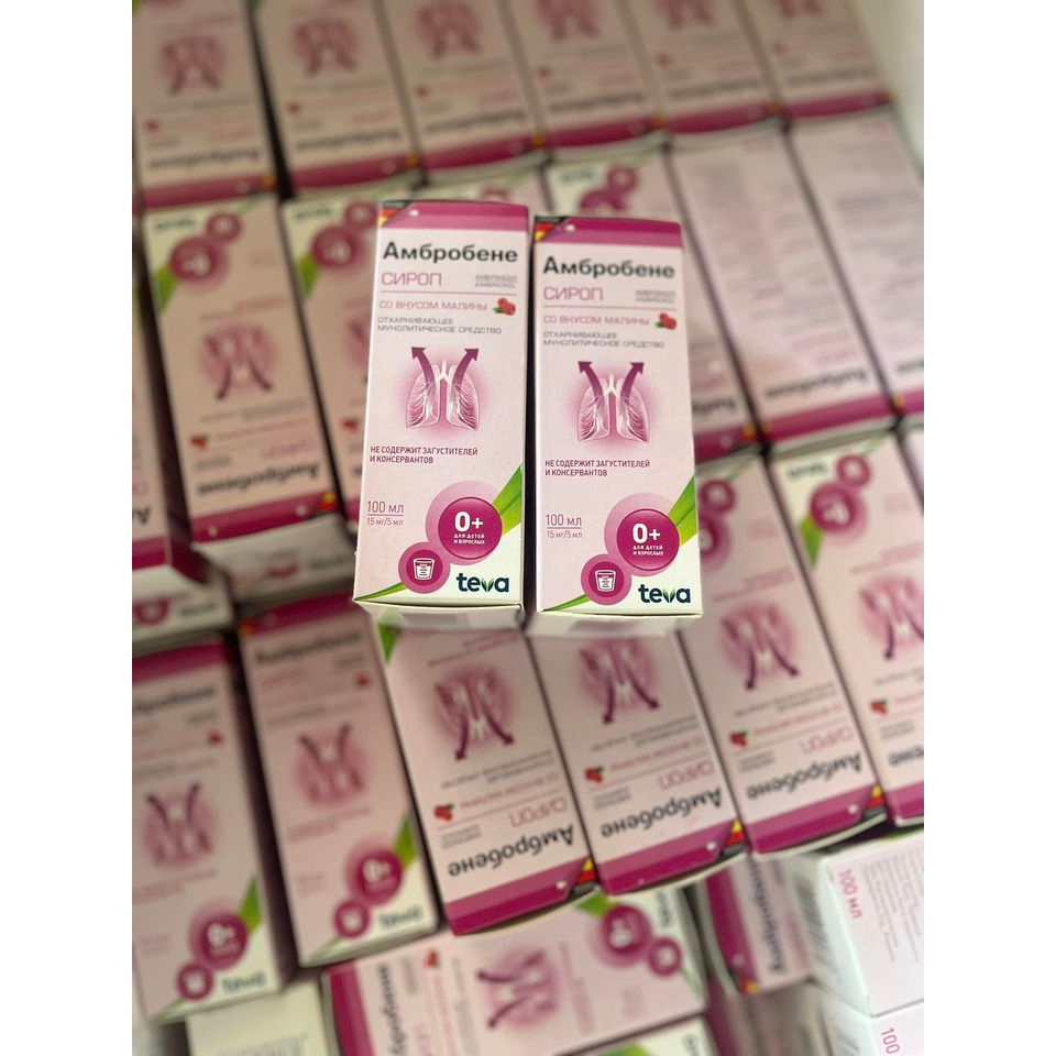 Siro ho long đờm tan nhày Ambrobene Nga dùng cho bé từ 0+, 100ml