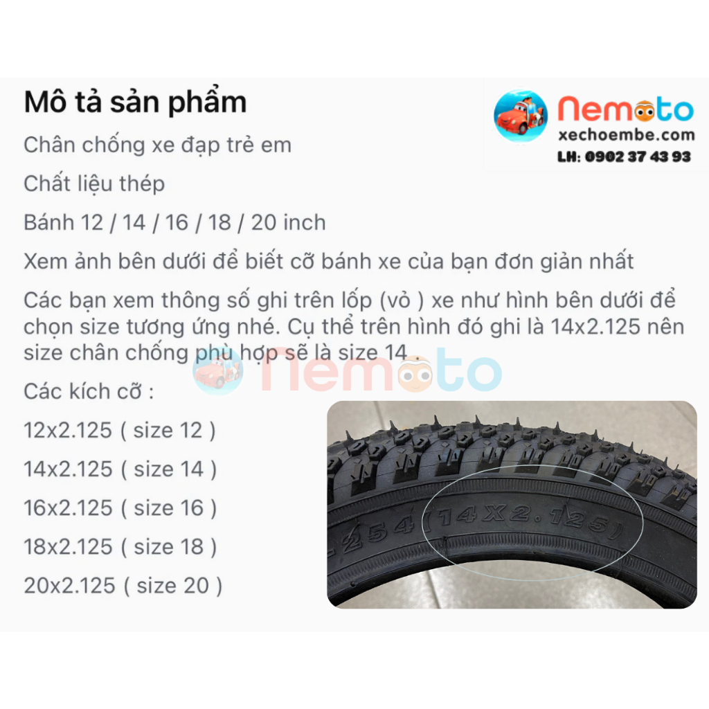Chân chống xe đạp đủ size, cao cấp 12-14-16-18-20-24-26in