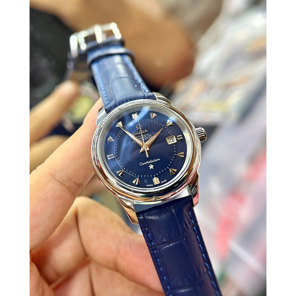 Đồng hồ Nam OMG 3kim máy nhật dòng cơ Automatic size 40mm dây da xanh, kim loại trắng