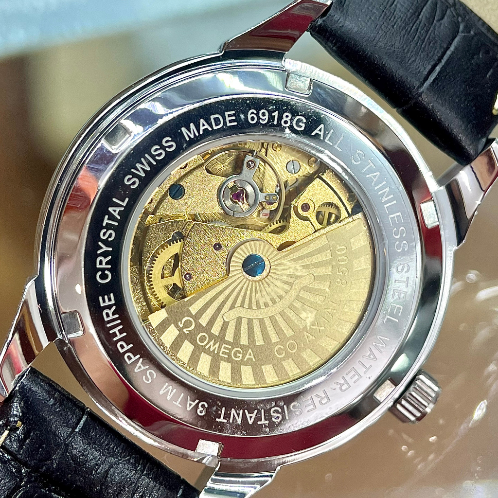 Đồng hồ Nam OMG 3kim máy nhật dòng cơ Automatic size 40mm dây da xanh, kim loại trắng