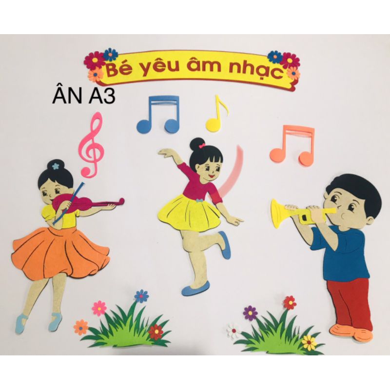 Góc nỉ 2 lớp- Góc Âm nhạc A3 ( hình cắt thủ công trang trí trường lớp mầm non)