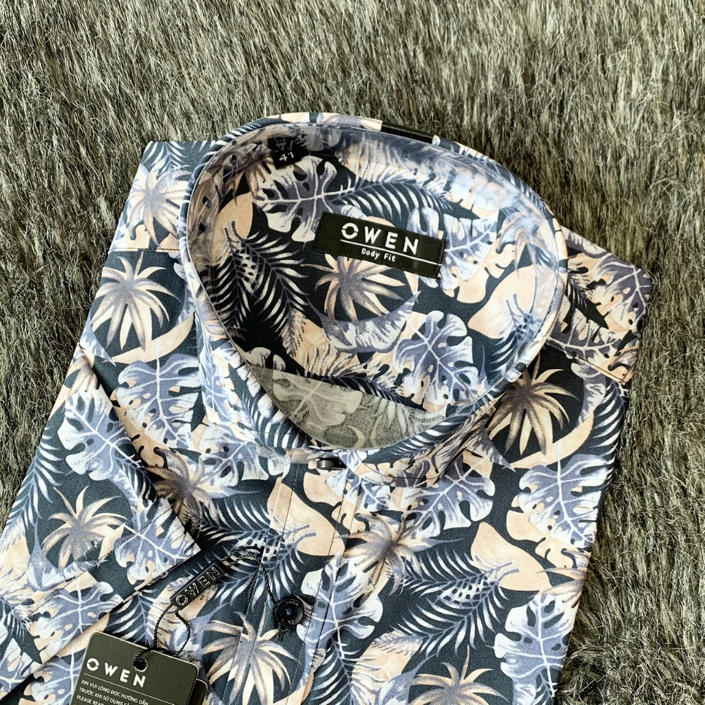 OWEN - Áo Sơ mi ngắn tay Owen vạt ngang chất sợi tre họa tiết 230235