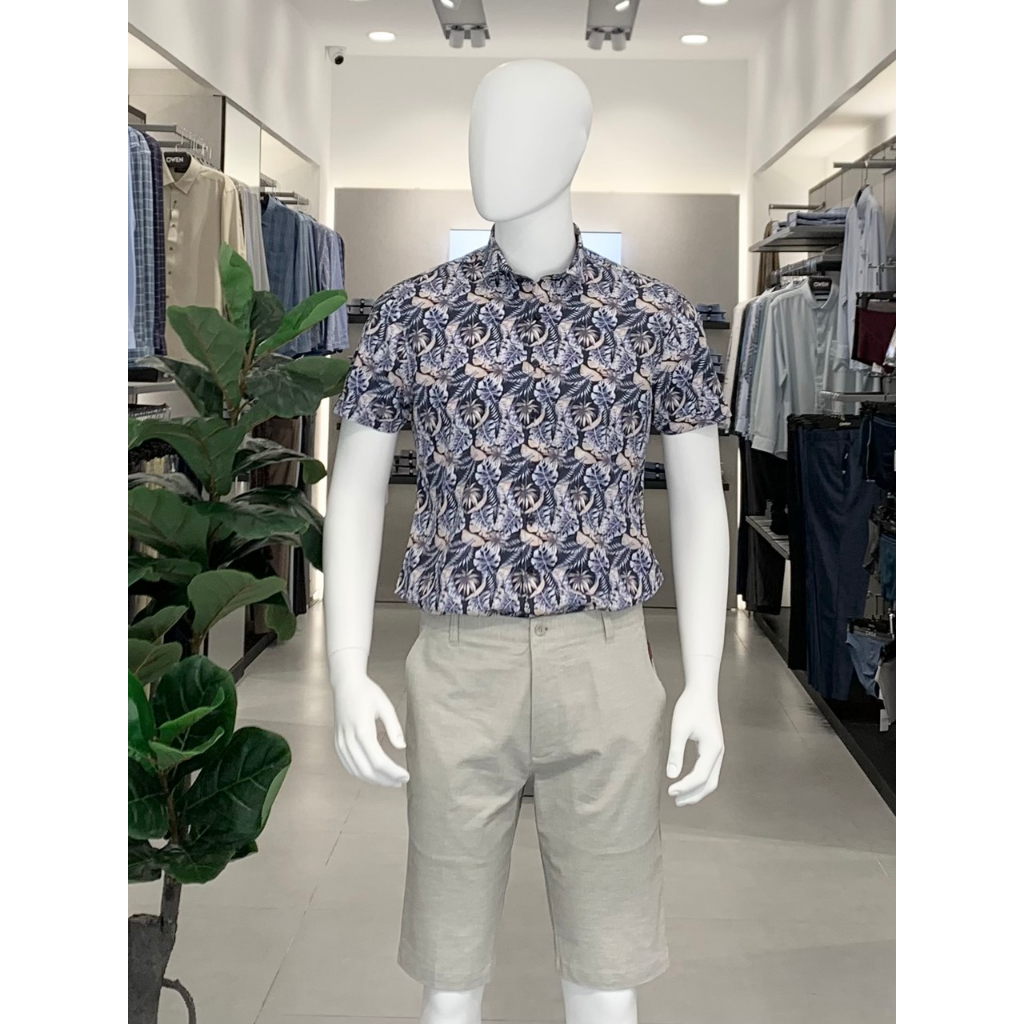 OWEN - Áo Sơ mi ngắn tay Owen vạt ngang chất sợi tre họa tiết 230235