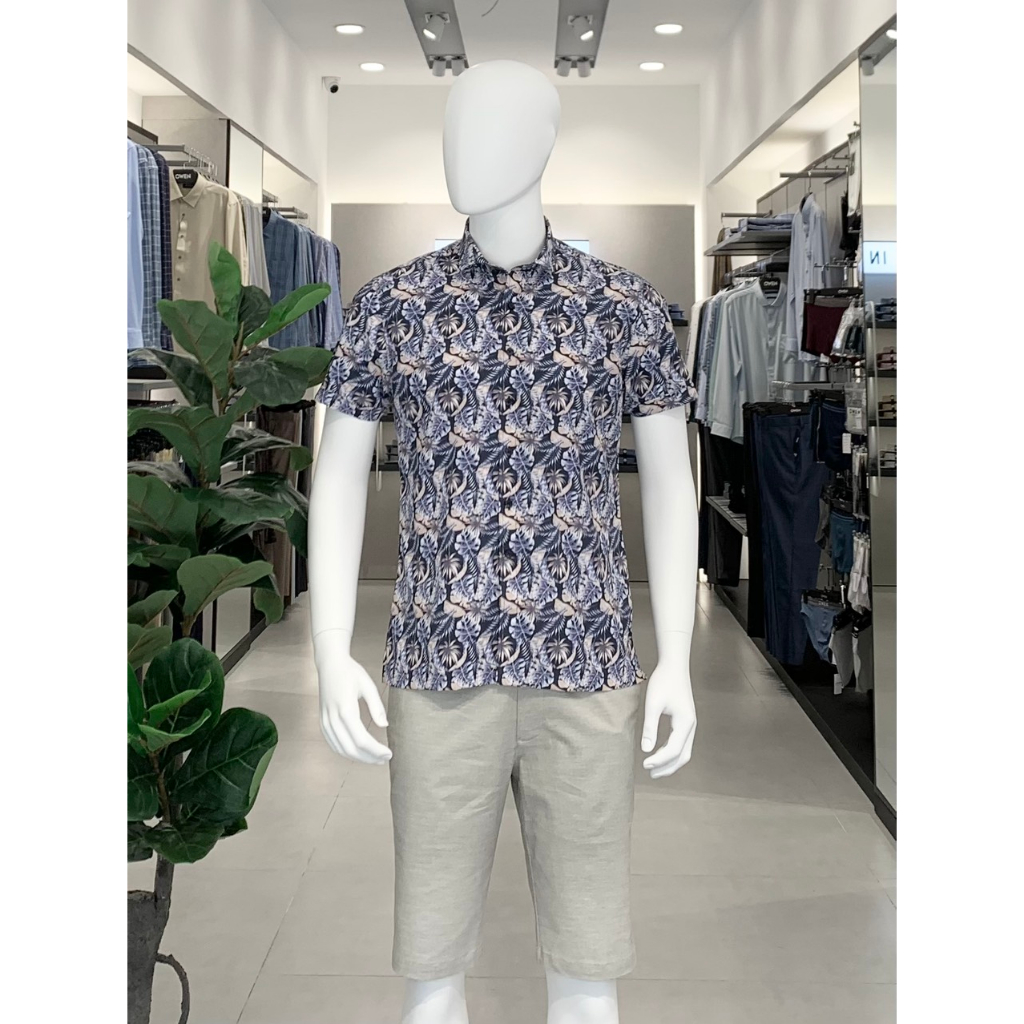 OWEN - Áo Sơ mi ngắn tay Owen vạt ngang chất sợi tre họa tiết 230235