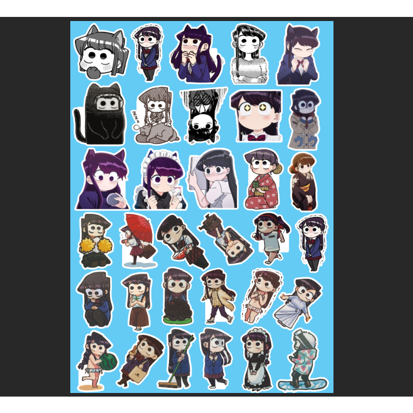 - Set 10/15/30/60  Sticker Komi / Komi-san wa anime Komi không thể giao tiếp dán trang trí