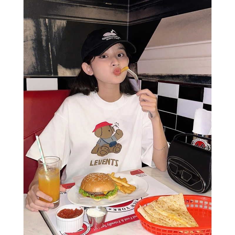 Áo thun oversized nam/ nữ LEVENTS BICHON TOUR white/brown full tag bọc