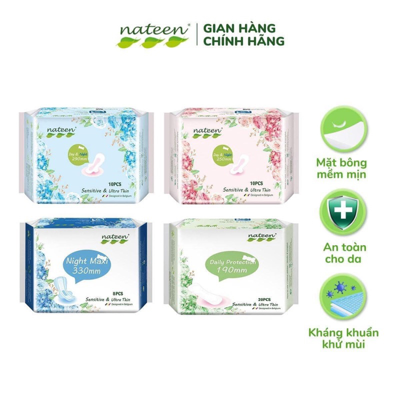 Băng vệ sinh Hữu Cơ Nateen Bỉ siêu mỏng cánh ngày đêm 10 miếng