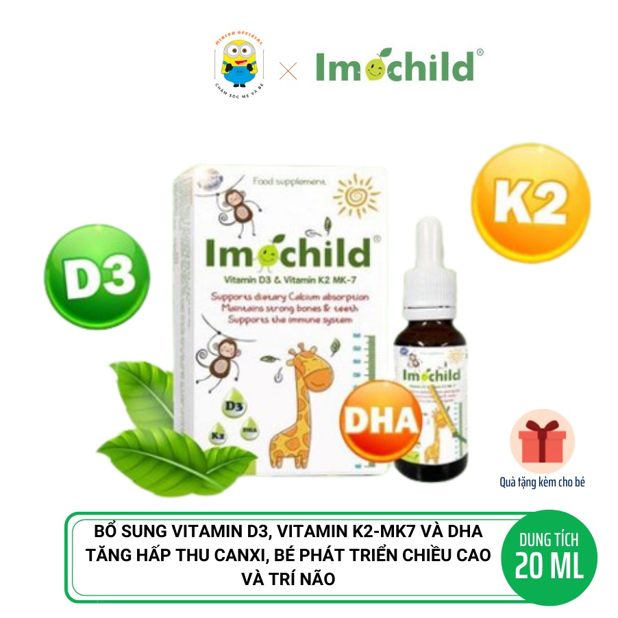 (QUÀ TẶNG) Imochild D3K2 bổ sung vitamin D3, K2-MK7 và DHA, hỗ trợ bé phát triển chiều cao và trí não