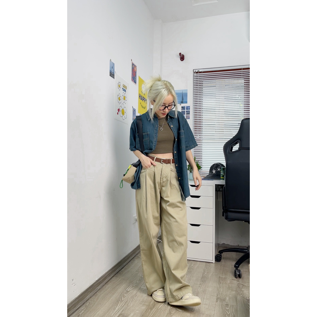 Quần jeans MC21.STUDIOS dáng dài ống rộng lưng cạp cao bigsize kèm thắt lưng Ulzzang Streetwear Hàn Quốc Q3605