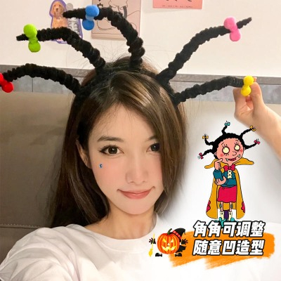 Băng đô cài tóc hóa trang dịp lễ Halloween, tóc giả màu đen cute vui nhộn cho nữ.