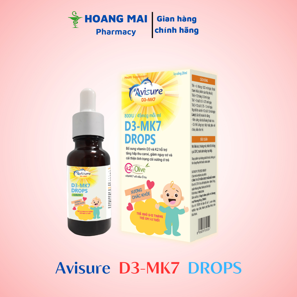 Vitam D3 Mk7 Drops Avisure bổ sung canxi giúp bé cao lớn, avisure d3 mk7 giúp bé ngủ ngon, xương chắc khỏe