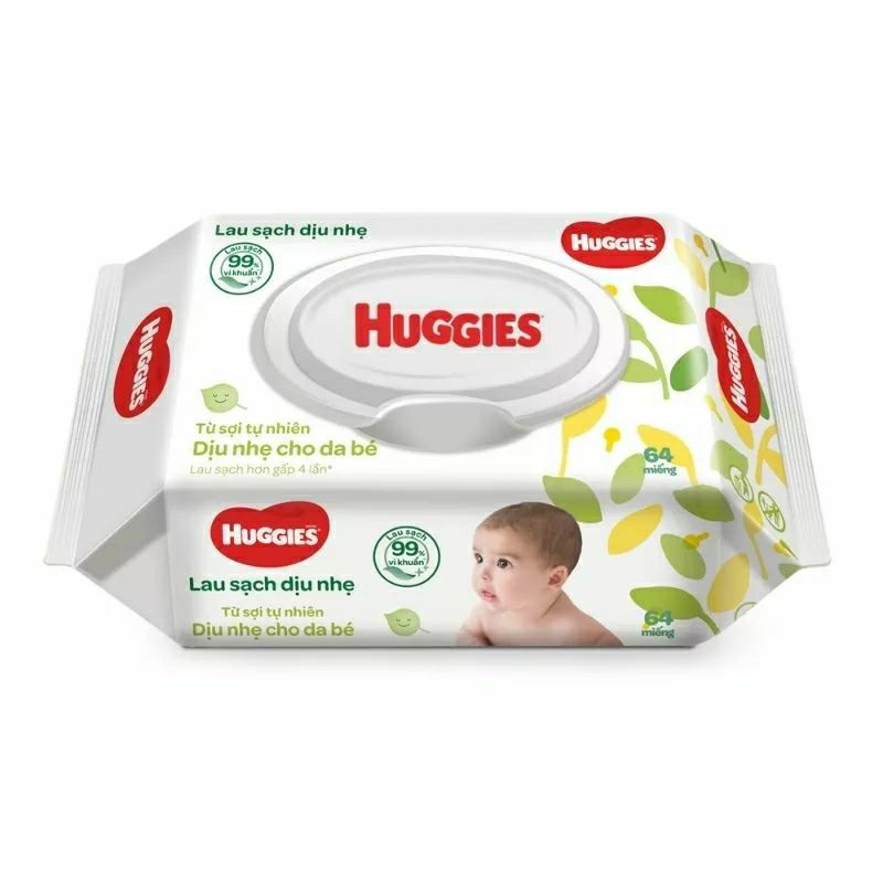 Thùng 12 gói Khăn ướt Huggies không mùi (64 miếng/gói)