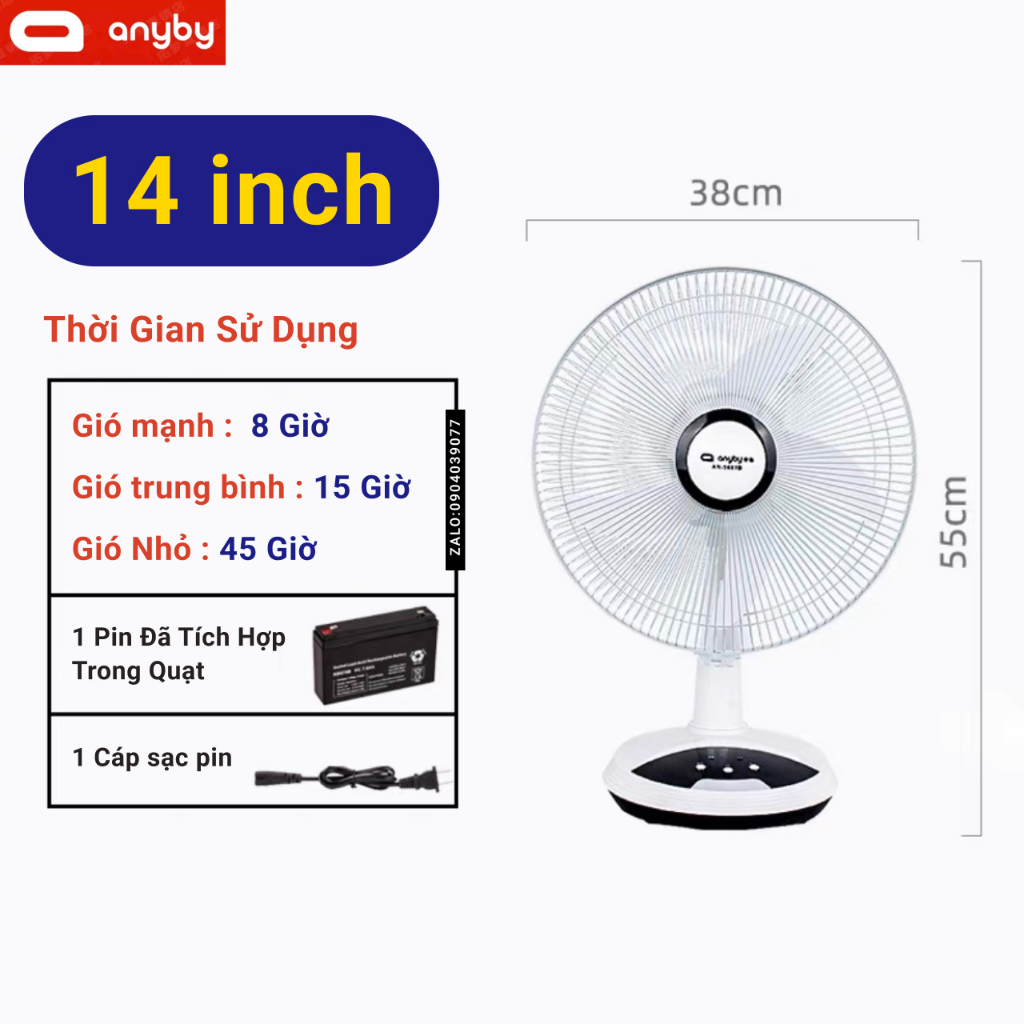 Quạt Tích Điện To Sạc Dự Phòng Có Đèn Led Siêu Bền 45h Chính Hãng ANYBY