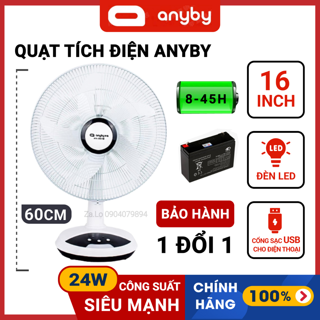 Quạt Tích Điện To Sạc Dự Phòng Có Đèn Led Siêu Bền 45h Chính Hãng ANYBY | BigBuy360 - bigbuy360.vn