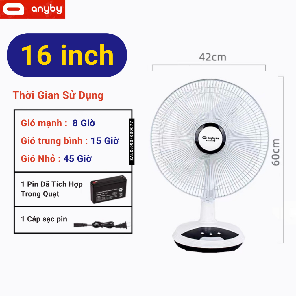Quạt Tích Điện To Sạc Dự Phòng Có Đèn Led Siêu Bền 45h Chính Hãng ANYBY