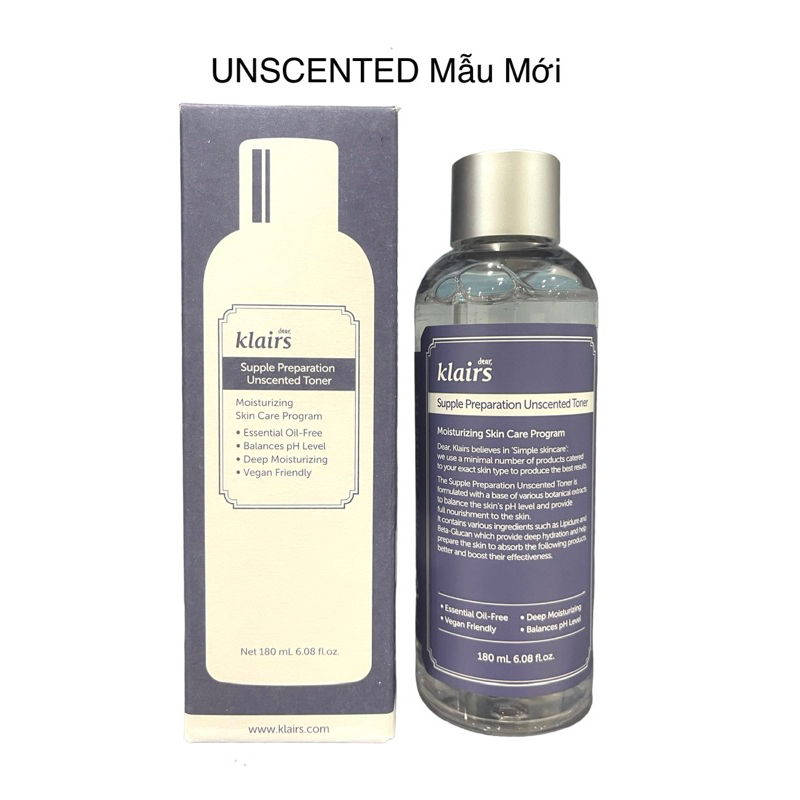 Nước Hoa Hồng Klairs Supple Preparation Unscented Toner 180ml + Bông Jomi 120 Miếng