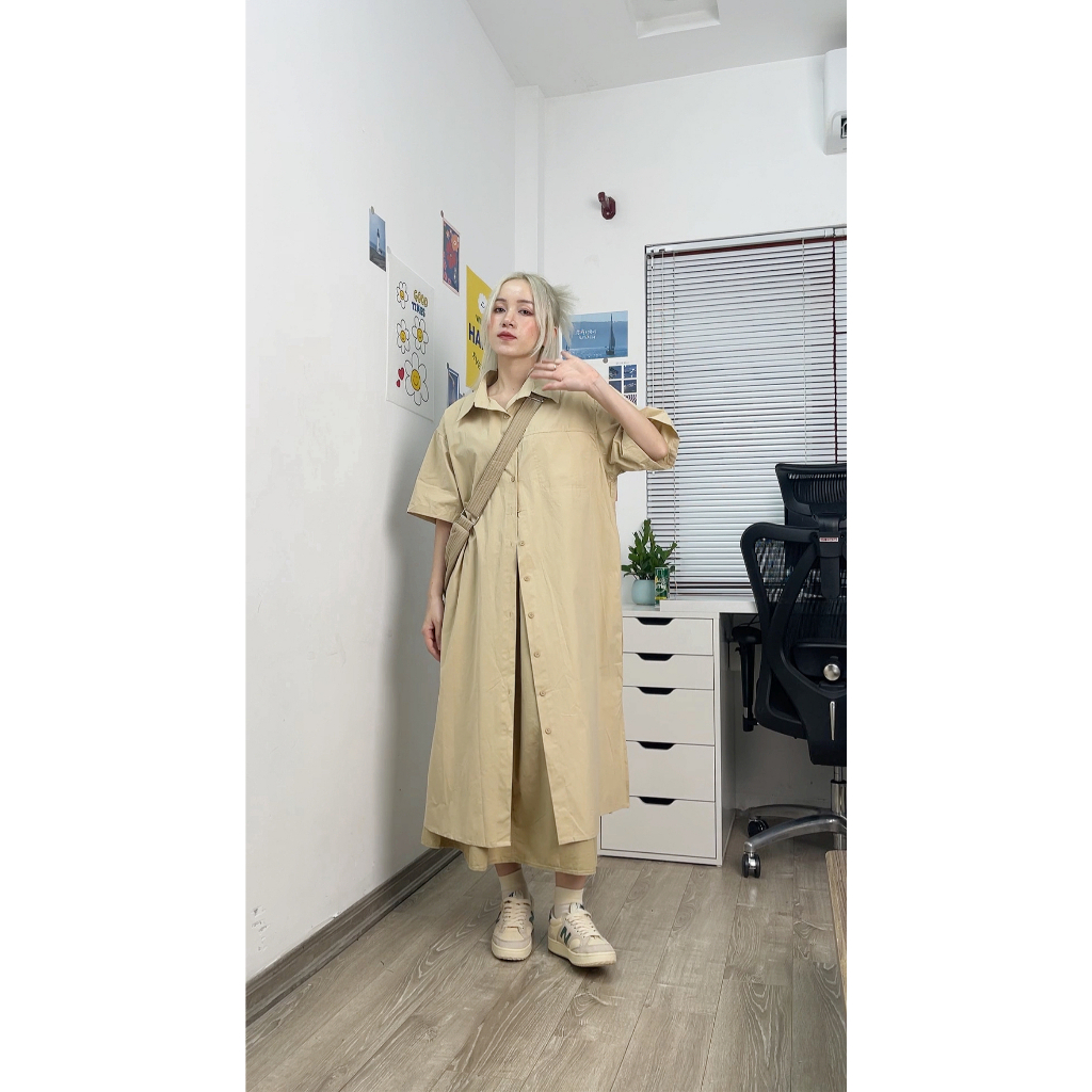 Váy suông MC21.STUDIOS sơ mi dáng dài bigsize Ulzzang Streetwear Hàn Quốc chất vải kaki xịn mềm mát V3607