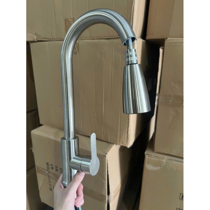 Vòi Rửa Chén Bát Nóng Lạnh VÒI RÚT INOX 304 dây kéo dài thuận tiện