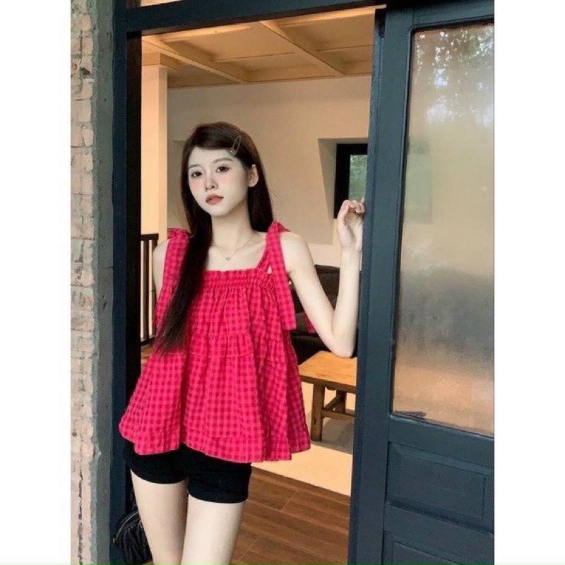 SET ÁO HAI DÂY BUỘC NƠ DÁNG BABYDOLL KÈM QUẦN ĐÙI