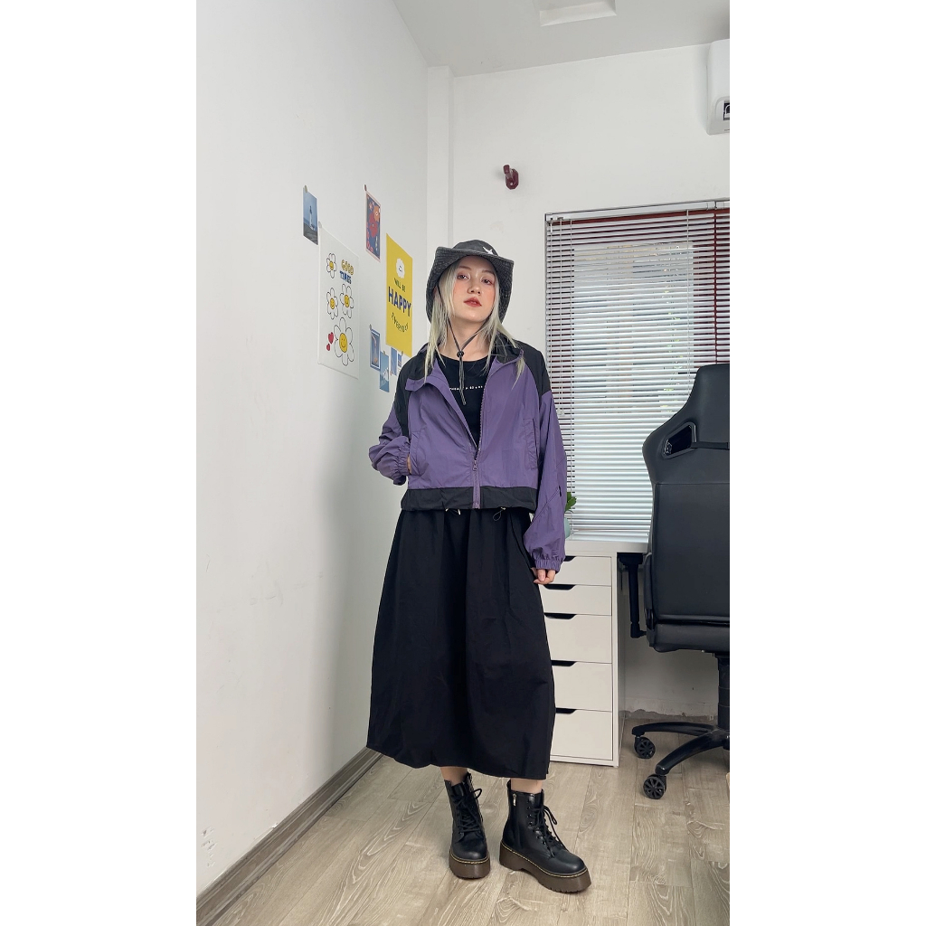 Chân váy kaki dài MC21.STUDIOS dáng xoè lưng cao cạp chun bigsize Ulzzang Streetwear Hàn Quốc V3601