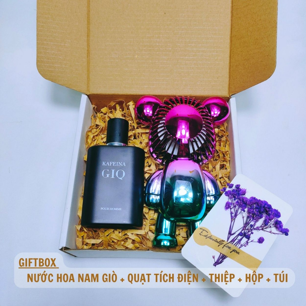 Quà Sinh Nhật Cho Nam, Dành Tặng Nam Gồm Nước Hoa Giò, Quạt, Thiệp, Kèm Túi