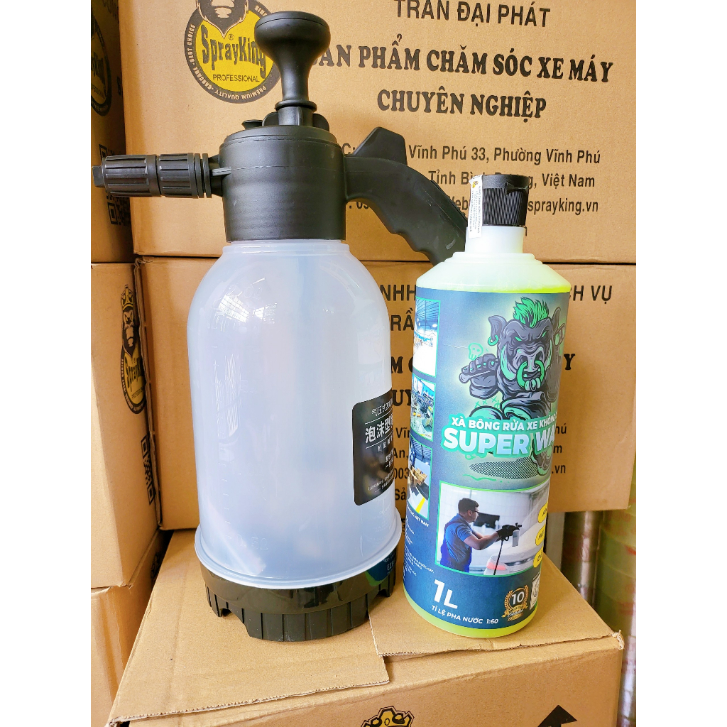 Combo Rửa xe bọt tuyết siêu sạch, Bình xịt bọt tuyết loại tốt siêu dày, tặng kèm rửa xe không chạm Sprayking chai lớn 1l