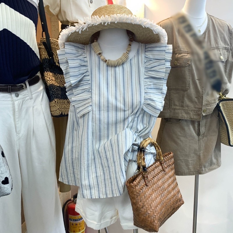 Áo cánh tiên hoạ tiết thô kẻ siêu mát dành cho mùa hè, Áo kiểu nữ vải sọc màu mát xỉu kèm ảnh thật AmineyShop