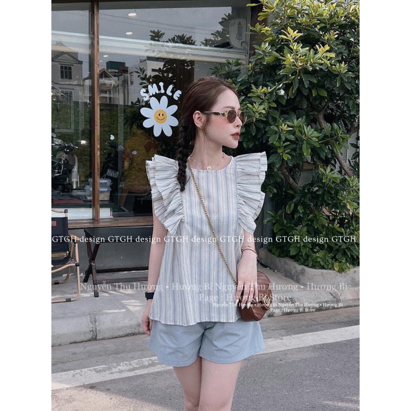 Áo cánh tiên hoạ tiết thô kẻ siêu mát dành cho mùa hè, Áo kiểu nữ vải sọc màu mát xỉu kèm ảnh thật AmineyShop